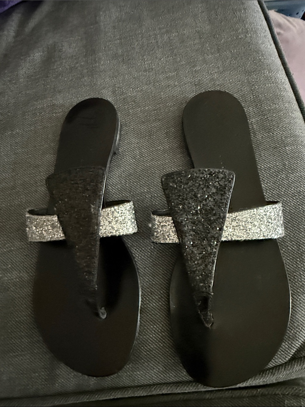 Giuseppe Zanotti Black Sandals with Silver Glitter Straps